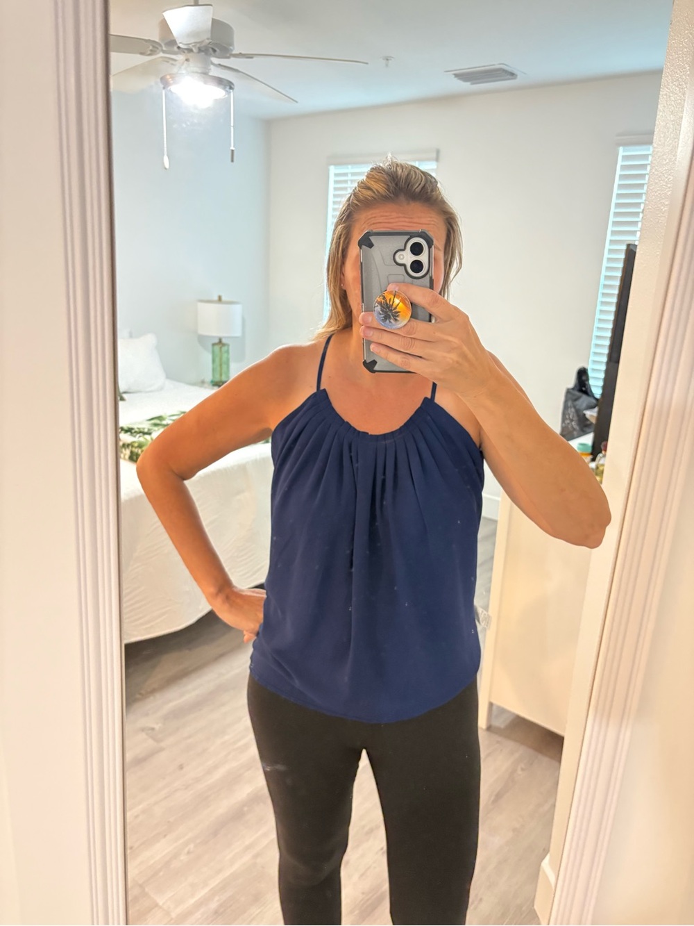 Navy blue pleated tank top